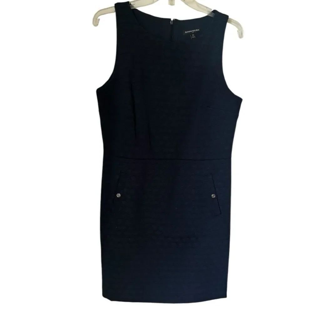 Banana Republic Jacquard Sheath Navy Blue Classy Sleeveless Dress Sz 10